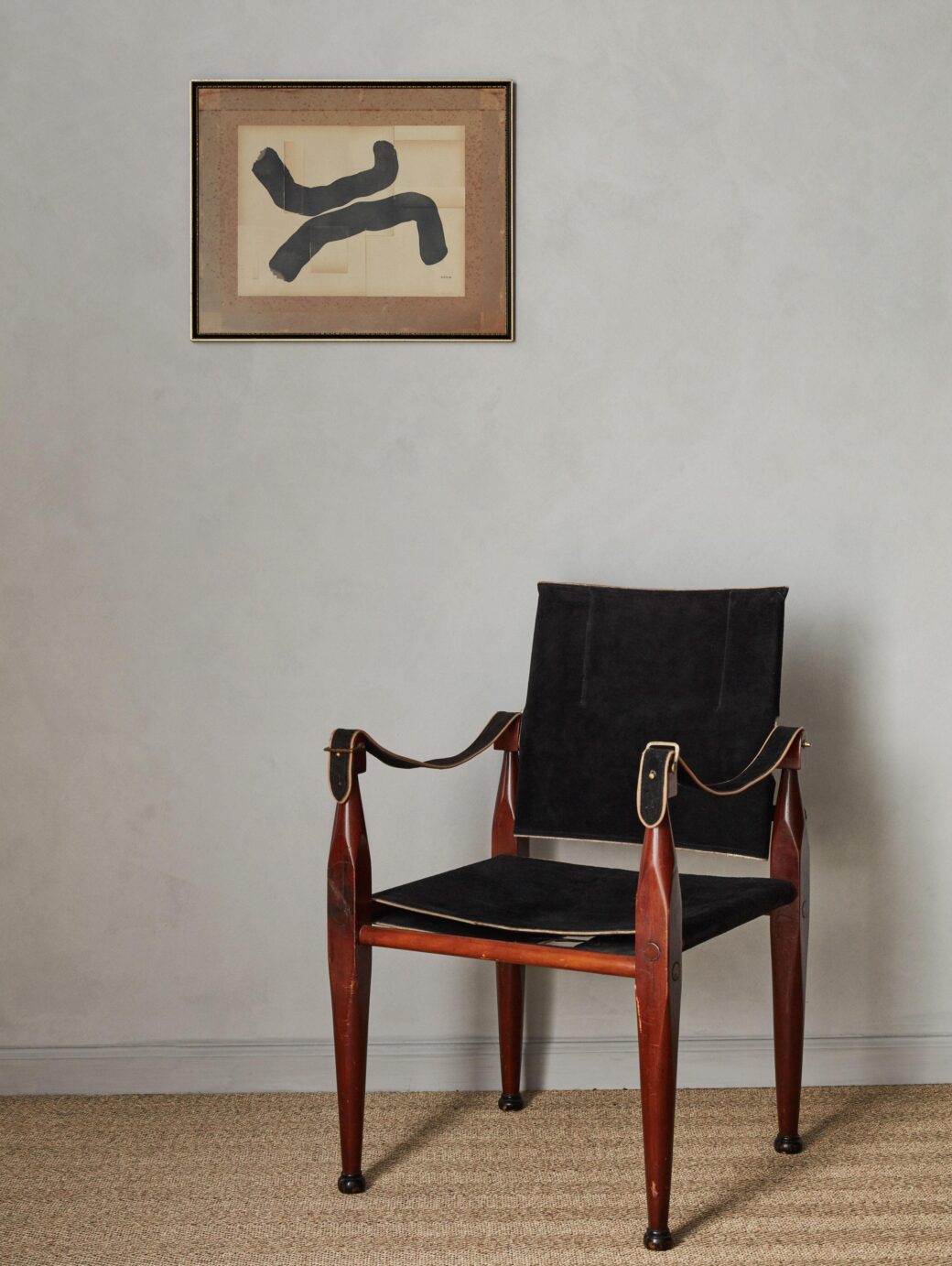 Teak And Black Suede Safari Arm Chair From Northern Europe, 1950